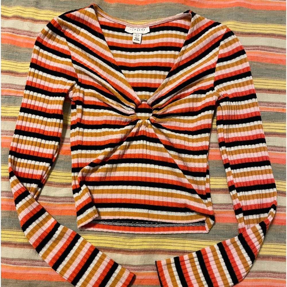 Topshop long sleeve top with circle cutout (metal ring)